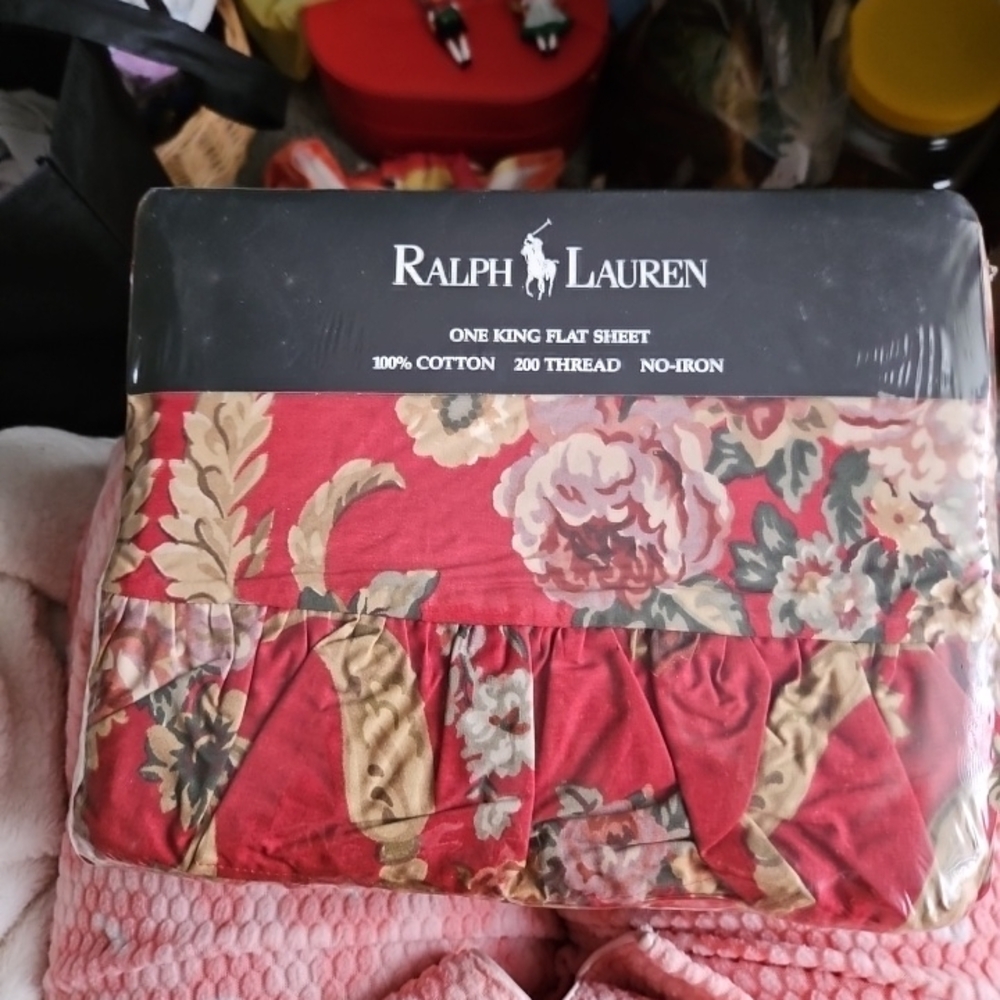 Ralph Lauren Danielle Red Floral King Flat Sheet vintage